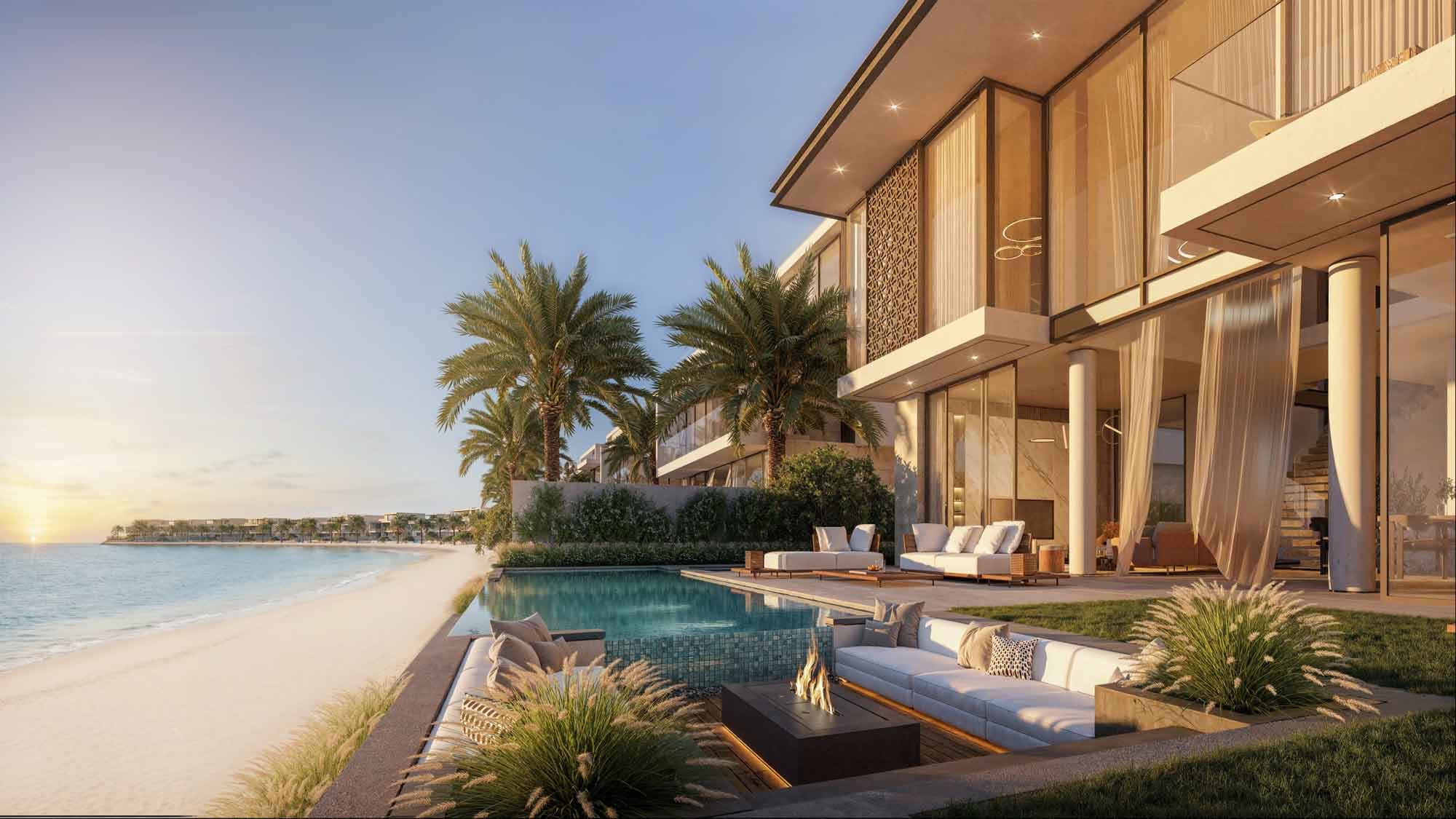 Palm Jebel Ali beachfront villa at golden hour
